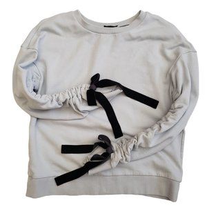 *NWOT* Halogen Velvet Bow Tie Cinch Sleeve Sweatshirt SZ XS Light Blue